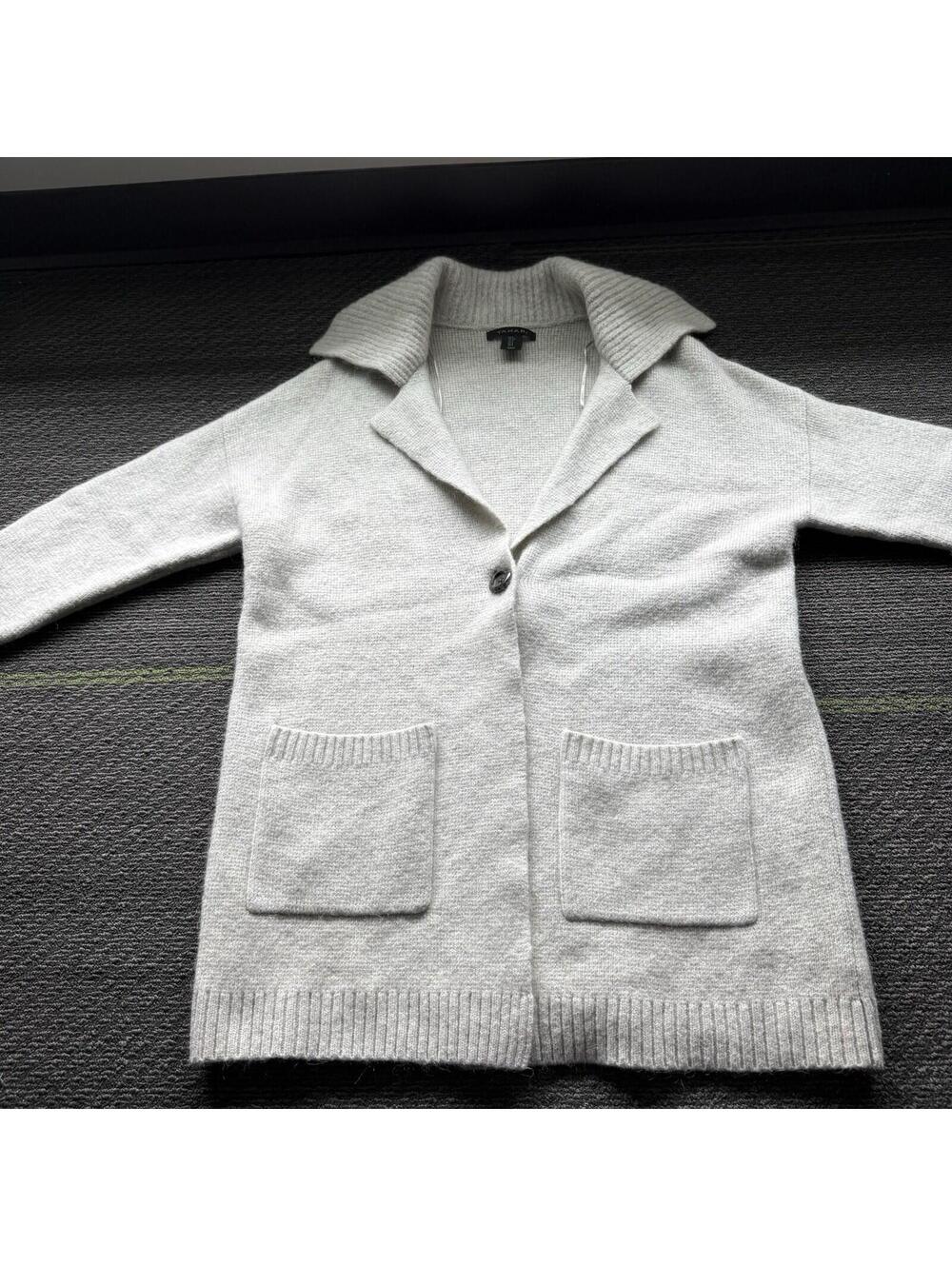Tahari Thick Oversized Wool Mohair Blend One Button Cardigan Ivory Cottagecore S